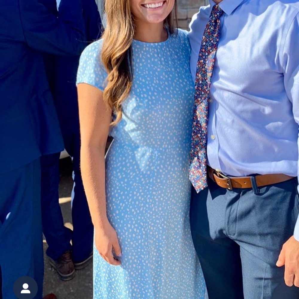 Urban Outfitters Blue and White Dot Open Back Midi Dress - Medium